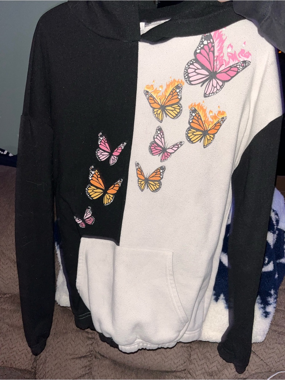 Rue21 Black & White Butterfly Colorblock Hoodie